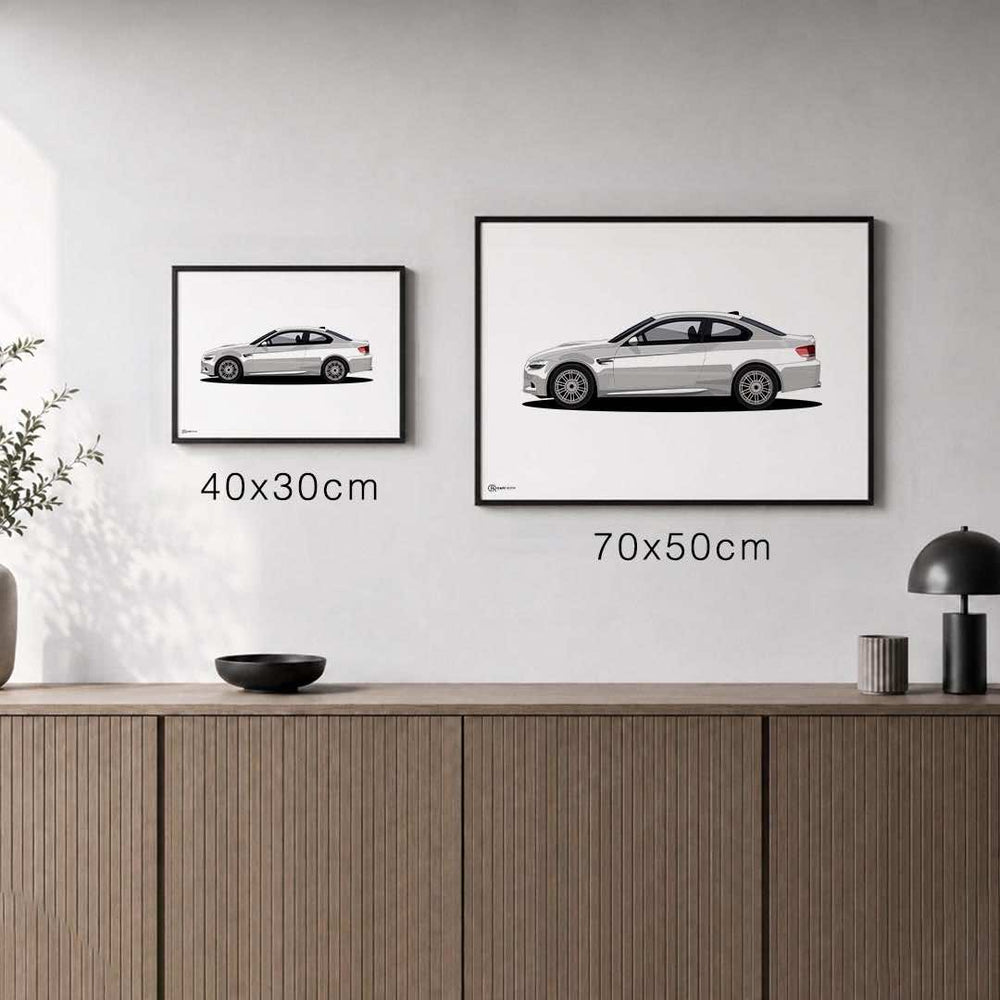 Größenvergleich für M3 E92 Artwork Poster Hell
