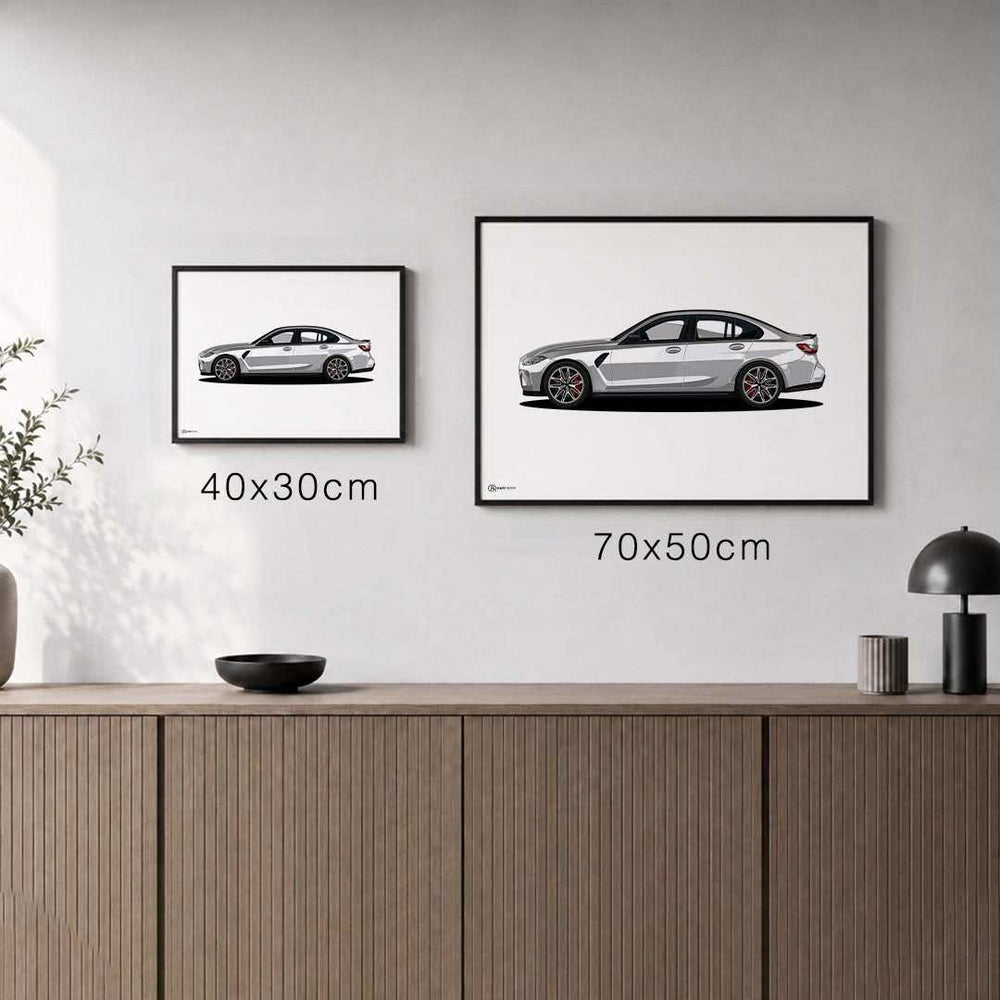 Größenvergleich für M3 G80 Artwork Poster Hell