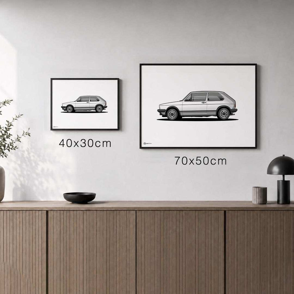 Größenvergleich für Golf 1 GTI Poster Hell