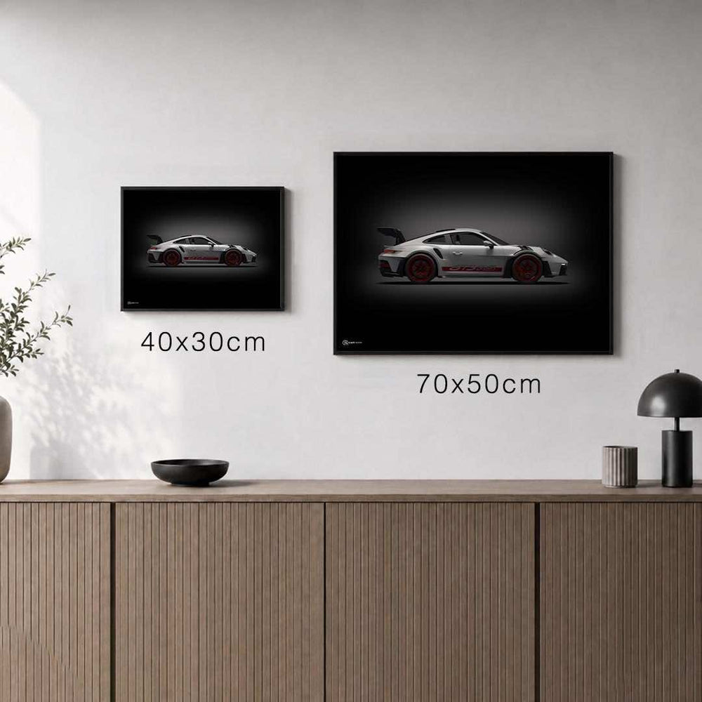 Größenvergleich für 911 GT3 RS (992) Poster Seite Dunkel